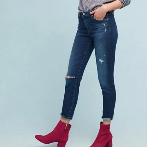 Adriano Goldschmied Denim - Adriano Goldschmied AG High-Rise Stevie Ankle Jeans Distressed Blue Denim Womens